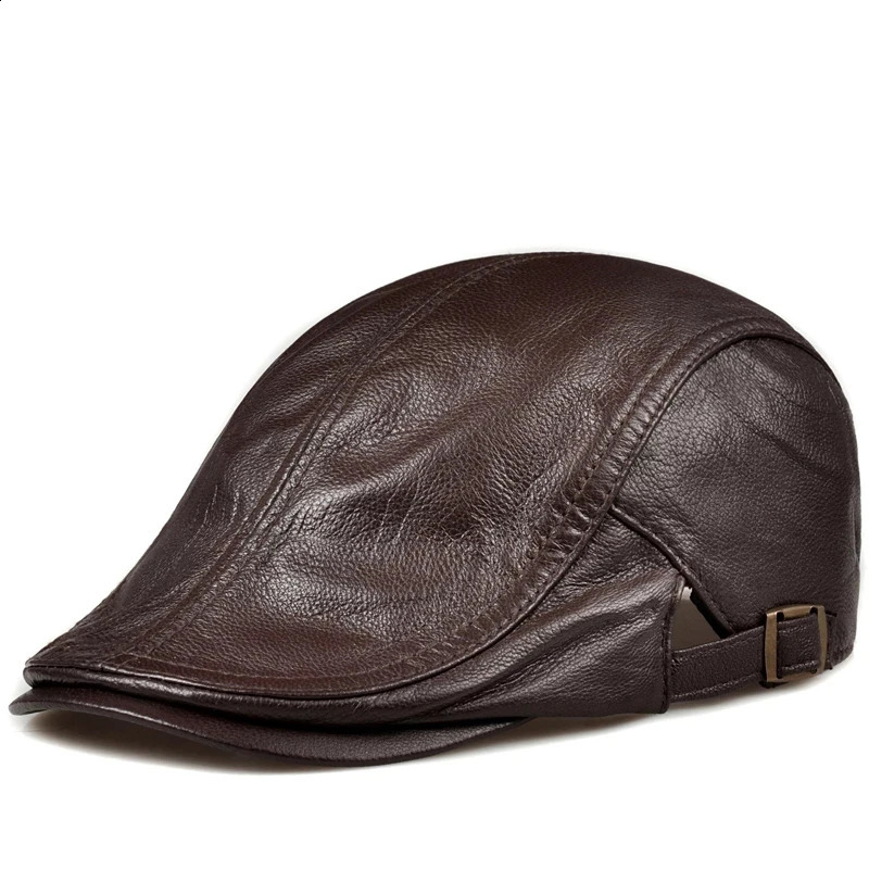 Outdoor Unisex Genuine Leather Duckbill Boina Thin Berets Hats For Men/Women Leisure Black/Brown 54-61cm Fitted Cabbie Bonnet 240805