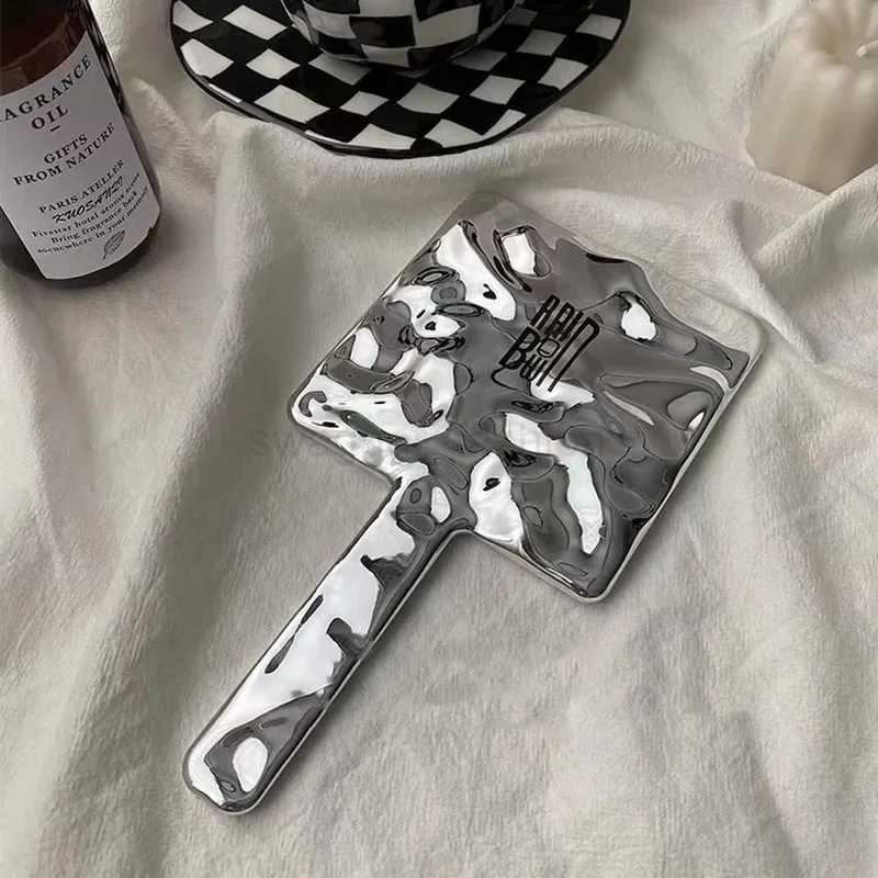 Beauty Salon Handle Mirror Hand-held Make-up Silver Small Mirror Dressing Room European Style Makeup Mirror Skin Management ToolXJ240813