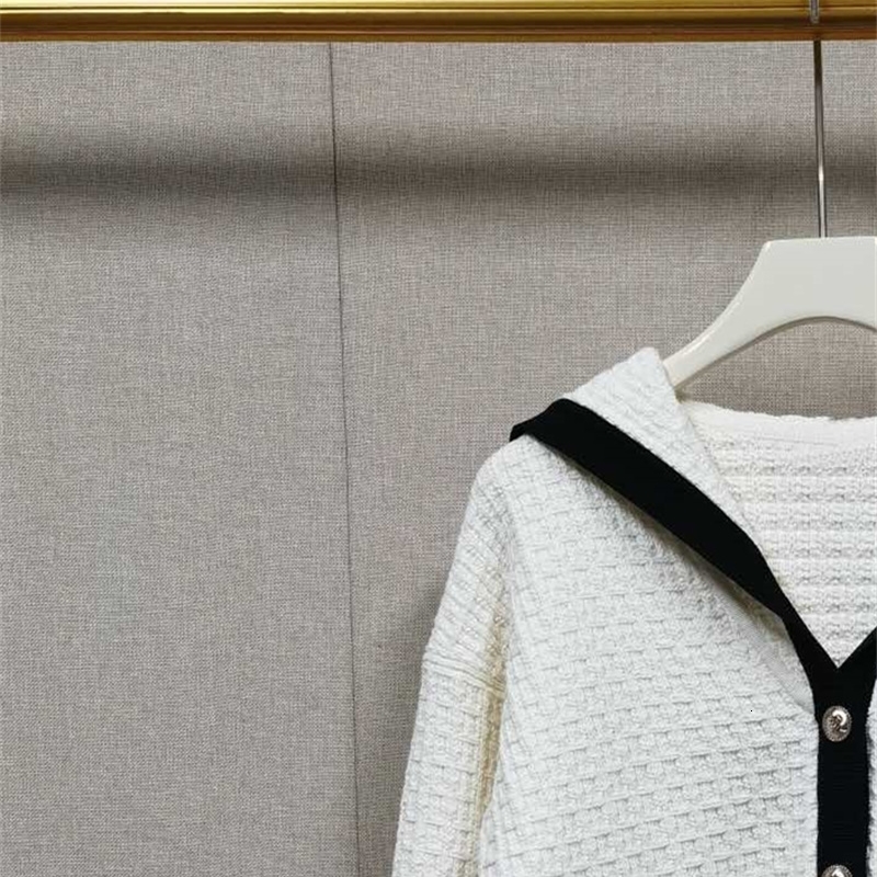 Preppy Style Women Single Breasted Sweater Sailor Collar Color Patchwork Long Sleeve Female Knit Cardigan Autumn Winter 240812