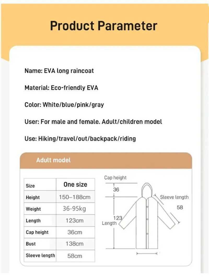 Reusable portable adult model hiking raincoat eva rain poncho thick section outdoor transparent one-piece childrens raincoat Y240810