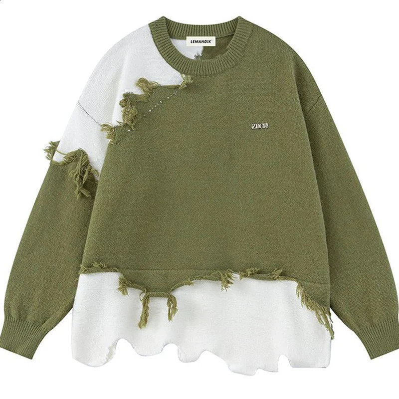Womens Split Knitted Pullover with Button Vintage Street Apparel Harajuku Hole Gothic Plus Size Korean Sweater 240812
