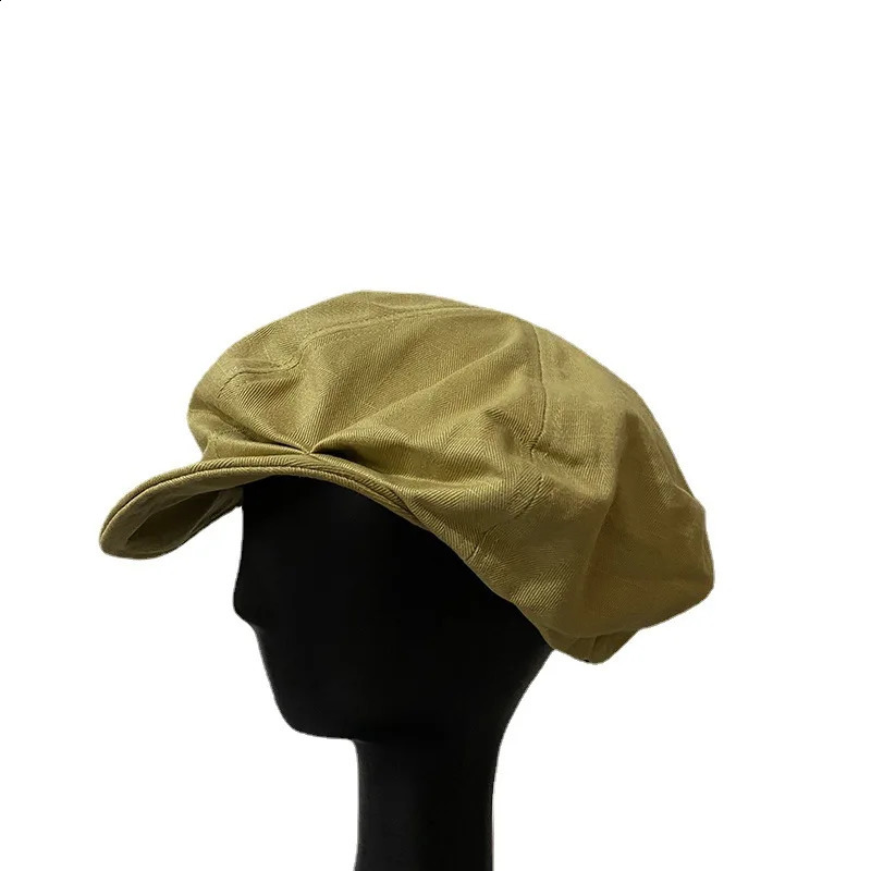 Big Solid Color Beret Octagonal Caps For Women Men French Lazy Street Artist Painter Hats Cotton Short Eaves Pleats Baseball Cap 240805