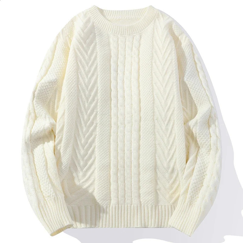 Autumn Winter Knitted Mens Casual Sweater High Quality Round Neck Twists Weaving Pink Pullover Men Fashion Warm Sweater 240812