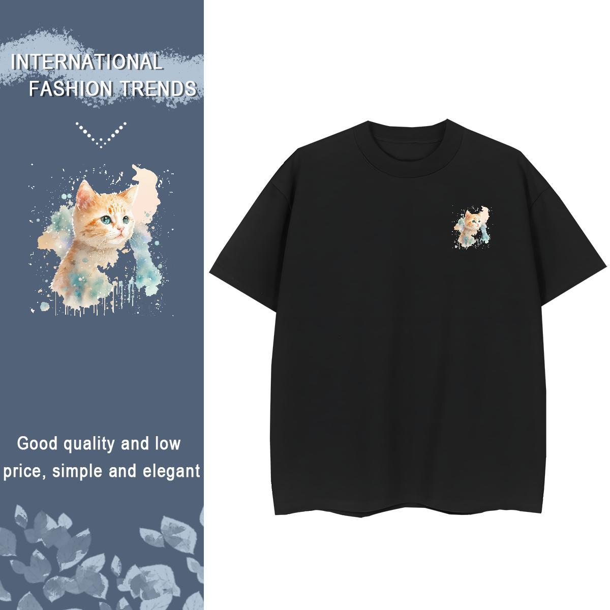 Man T Shirts 230g Cotton cat Street wear Hip Hop Pure Cotton Skull Couples T Shirts 2024 DIY Loose Fit Tops