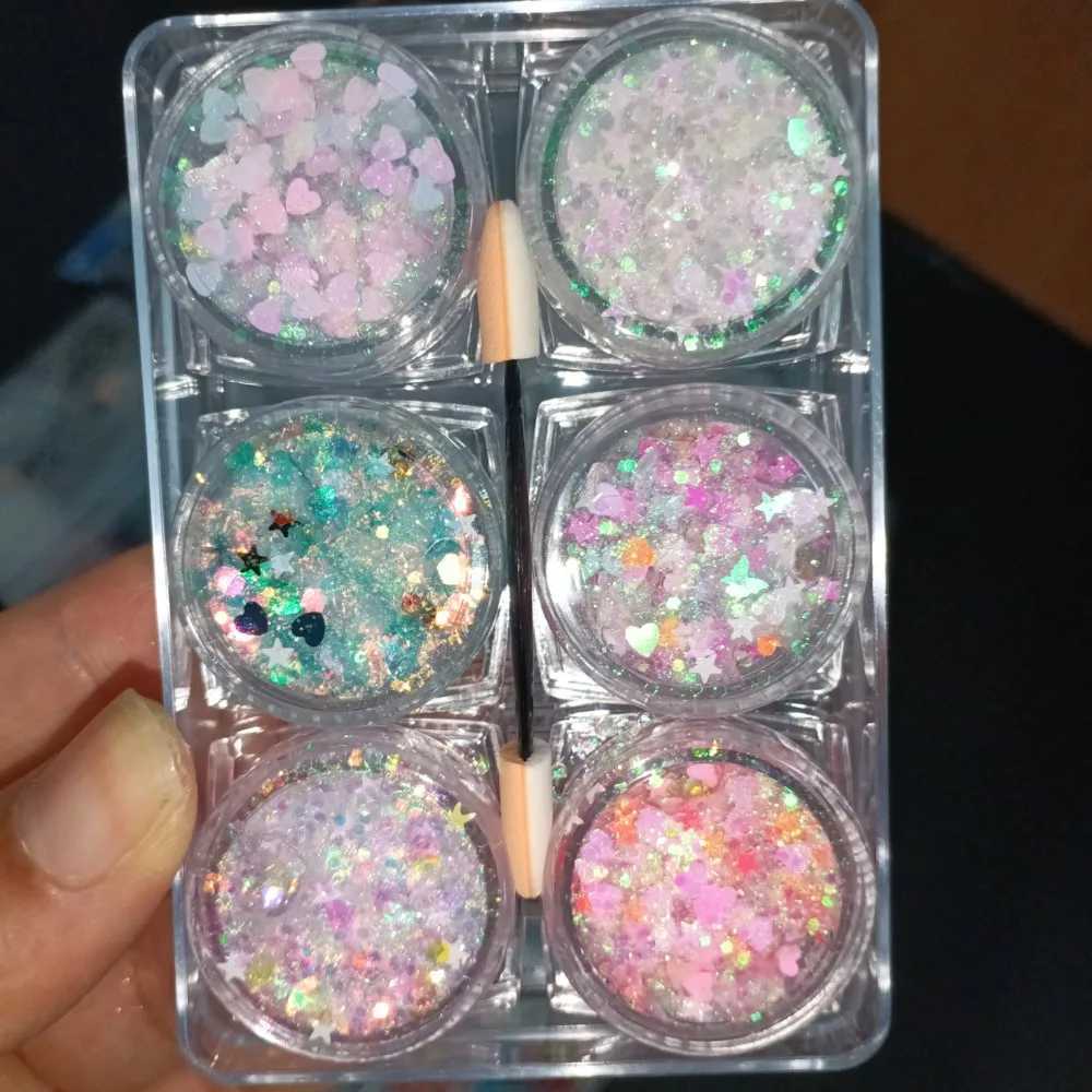 6 cans/set laser sequins gel facial body glitter eye shadow cream color sequins body cream stage nightclub halloween party makeup W240812