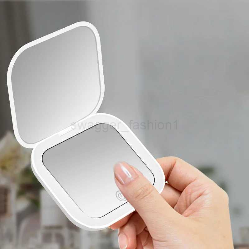 Compact Small Mini Gift Vanity Table Folding Led Lights Portable Hand Held Pocket Makeup Mirror 2X magnifyingXJ240813