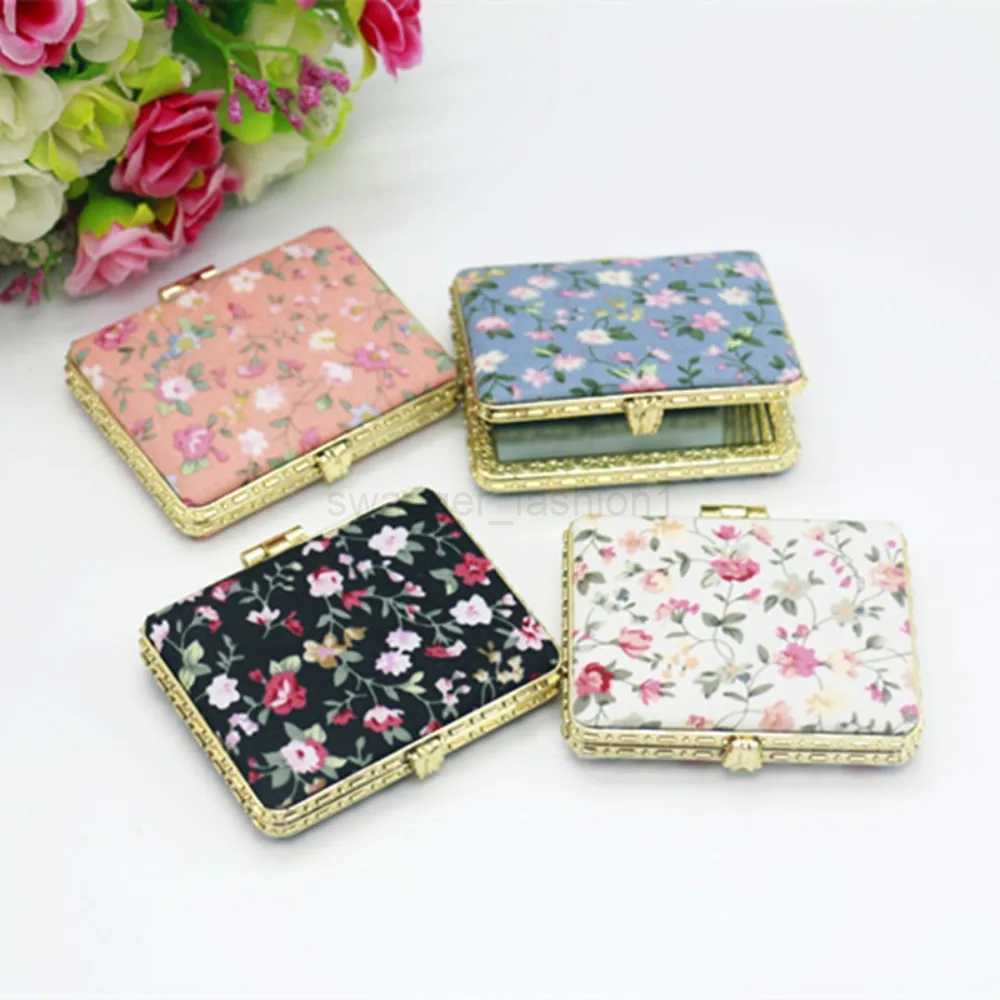 Vintage Mini Makeup Floral Mirror Foldable 4 Shapes Compact Pocket Hand Mirror Portable Cloth Cover Pocket Cosmetic MirrorXJ240813