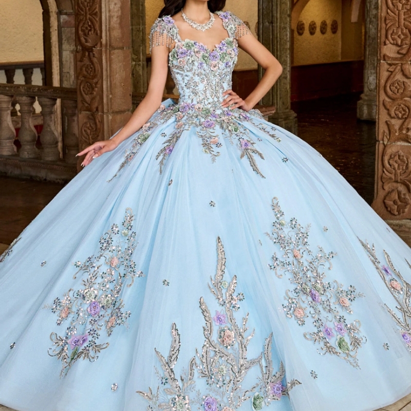 Mexican 2024 Quinceanera Ball Gown Applique Lace Beaded Tull Formal Sweet 16 Dress Vestidos De 15 Anos