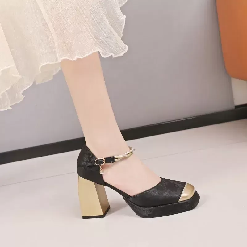 Female Autumn Women Pumps Oneword Buckle Square Toe Mixed Colors Water Proof Fi Dr Sexy High Heels 240613 U5PM#