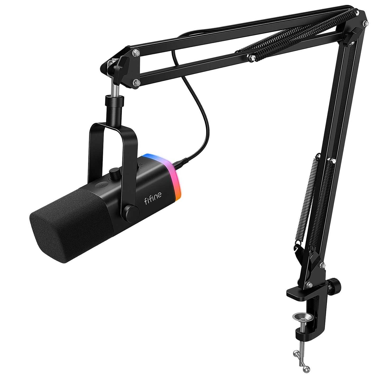 FIFINE Dynamic XLR Microphone Kit with Boom Arm for MixerGaming USB Mic Set with RGBVolume Control for PC PS5/4 AmpliGame AM8T CL240813