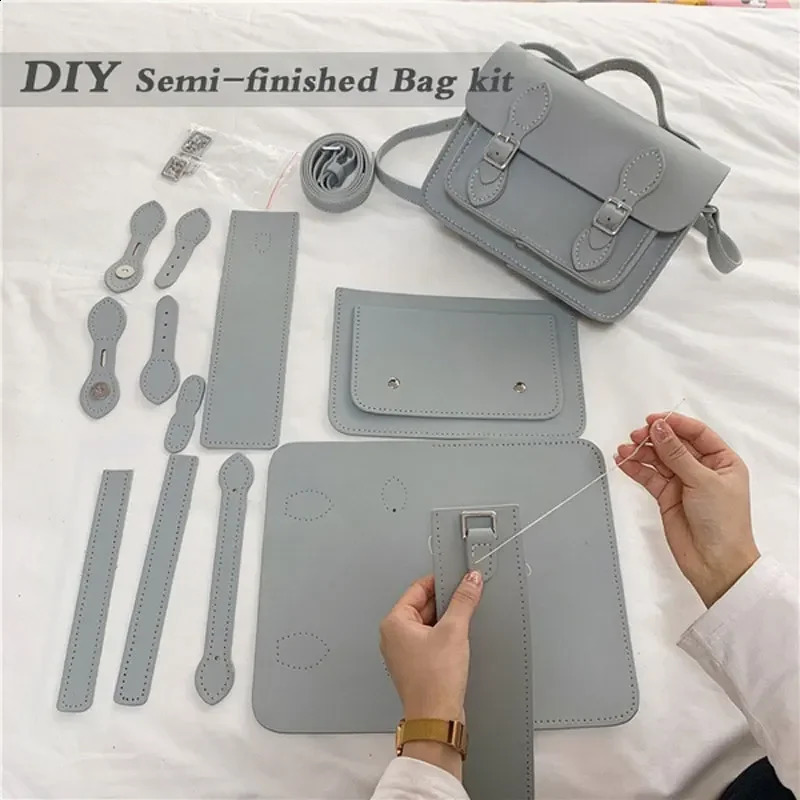 DIY Leather Cambridge Bag Handmade Sewing Womens Cross Shoulder Bag Handmade Semi finished Set Blue Red Black Green Brown 240812