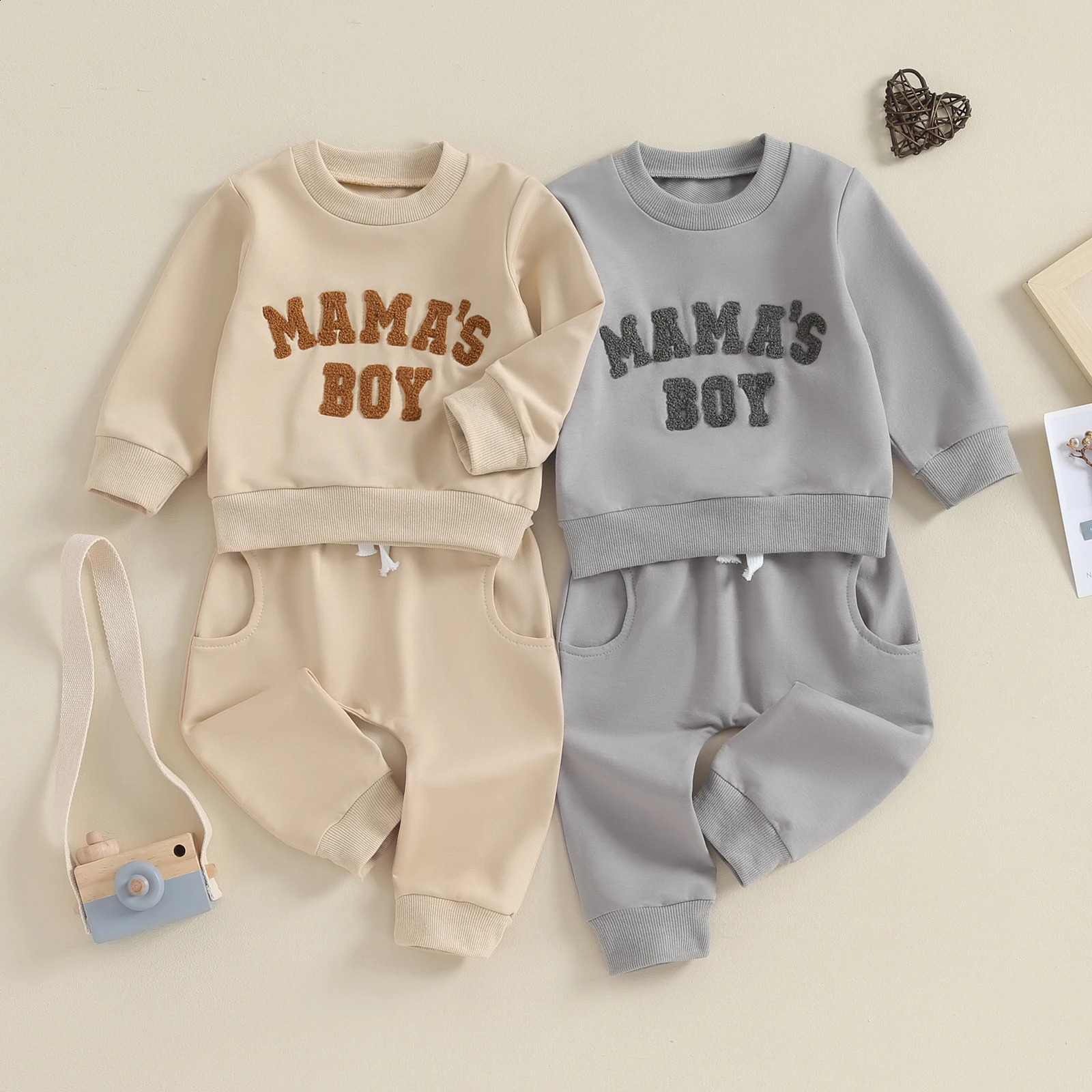 Autumn fuzzy letter baby boy autumn set fashionable casual long sleeved sports shirt zipperpocket pants 2PCS childrens clothing 240813
