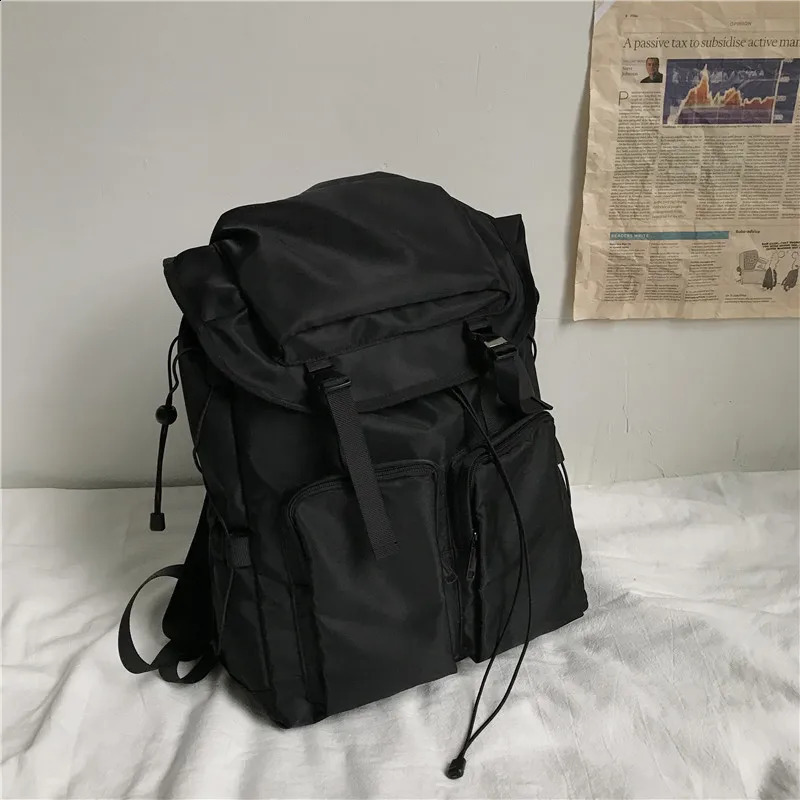 drawstring buckle casual backpack for men college notebook simple 156inch mens bag 240813