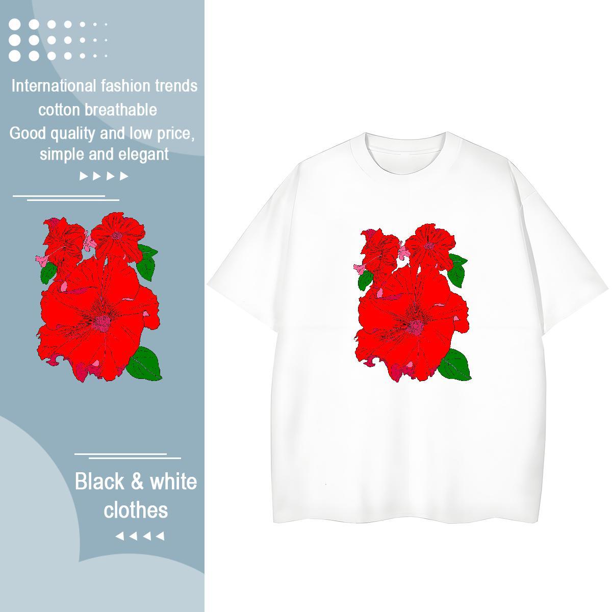 New Designer Couples T Shirts flower Casual 230g Pure Cotton Wear Round Neck Short Sleeve Loose Fit T-Shirts Custom Anime