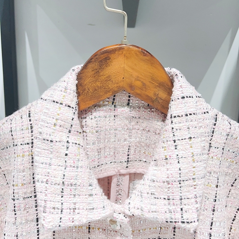 Jacket Pink tweed suit with frayed plaid jacket shorts half skirt French niche 24 early autumn feminine temperament 240812