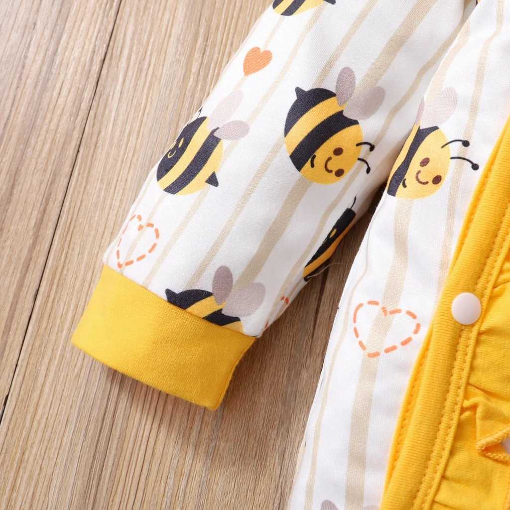0-18 months newborn baby girl jumpsuit cute little bee cute ruffled long sleeved bodysuit+hat birthday party costume W240812