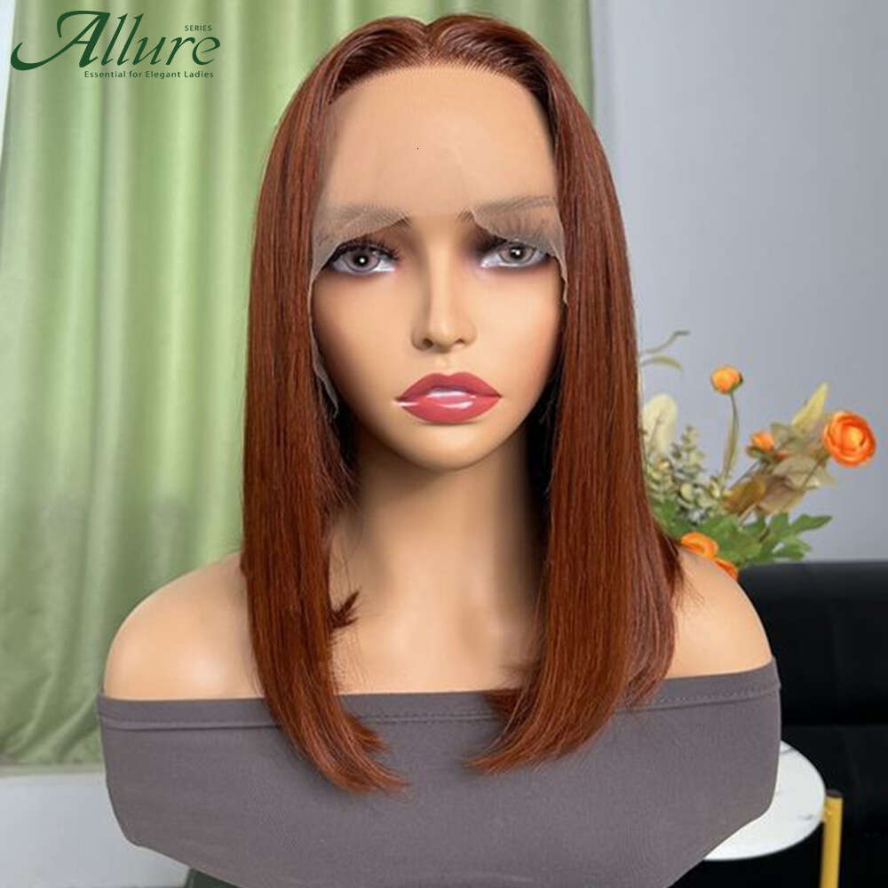 Bone Straight Front Human Hair For Women Short Bob HD Lace Frontal Wig Brown Color Glueless Wigs Allure