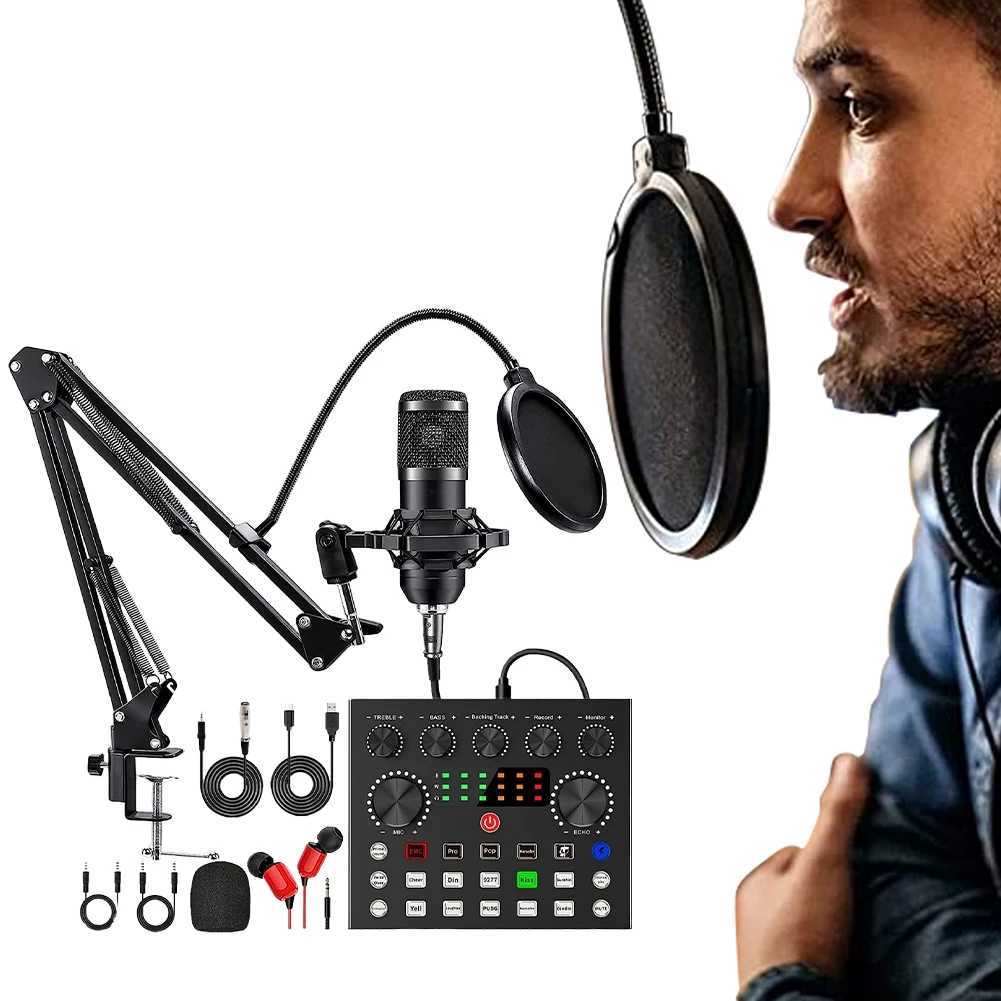 Podcast Equipment with BM800 Microphone and V8 Sound Card Double-Layer Pop Filter Perfect for Podcasting Gaming Music Recording CL240813