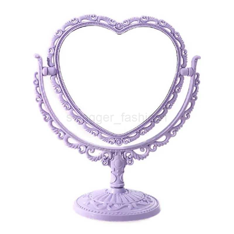 Heart Shaped Makeup Mirror Vintage European Style Acrylic Single Side Makeup Mirror 360 Degree Swivel Desktop Makeup ToolsXJ240813