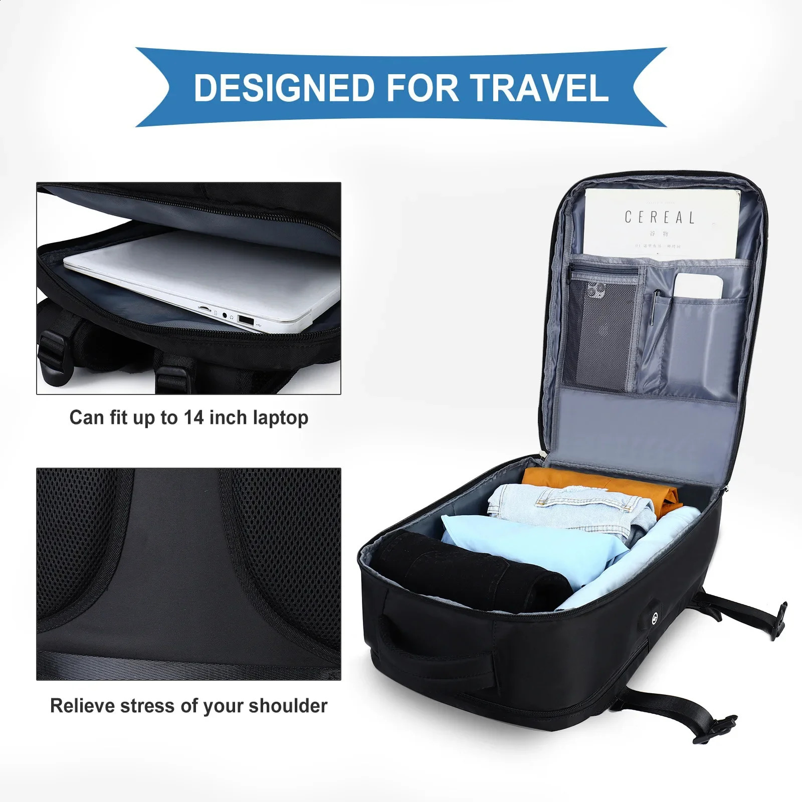 Travel backpack womens large capacity multifunctional luggage lightweight waterproof laptop bag with shoe pocket 240813