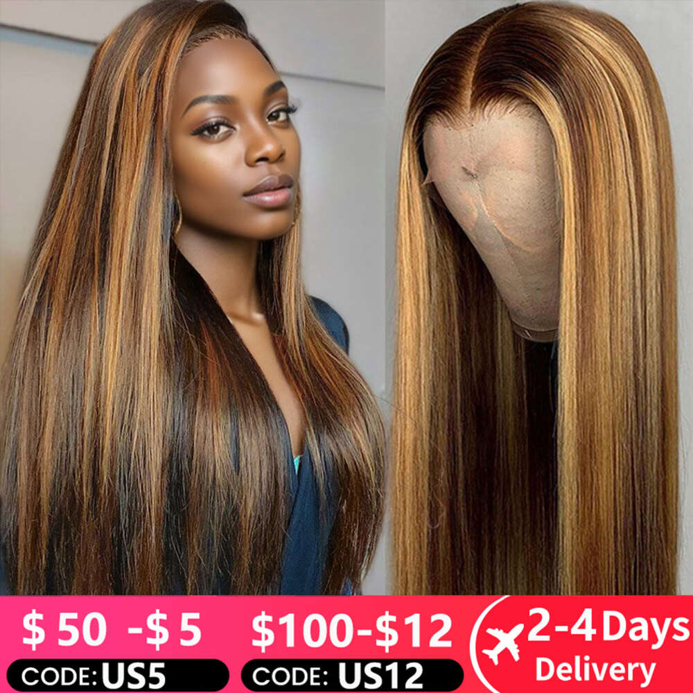 HD 13X6 Highlight Colored Front Human Hair Wigs For Women 13X4 Bone Straight Honey Blonde Transparent Lace Frontal Wig