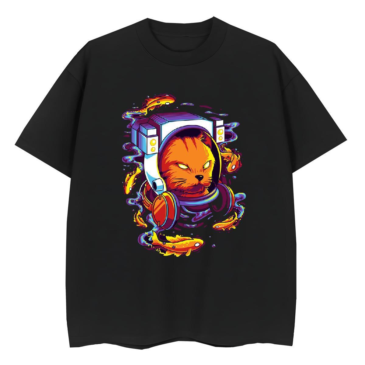 Cool Design Mens Tshirts Spring Summer 100% Cotton 230g Anime Breathable Short Sleeve cat T-Shirts for Men DIY Top Tees