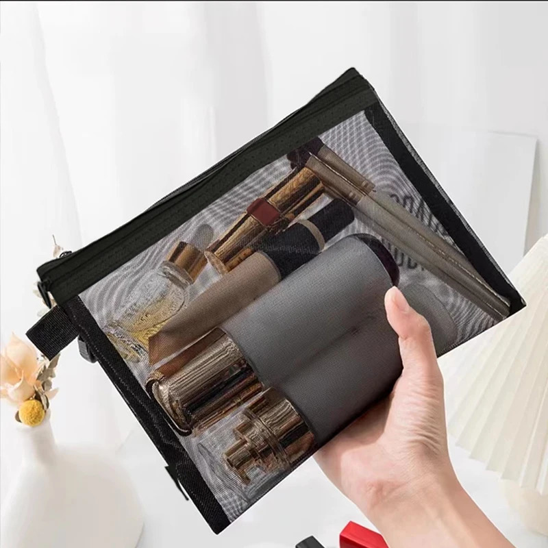 Women Mesh Cosmetic Bag Travel Storage Makeup Organizer Female Make Up Pouch Portable Small Large Toiletry Beauty Case 240812