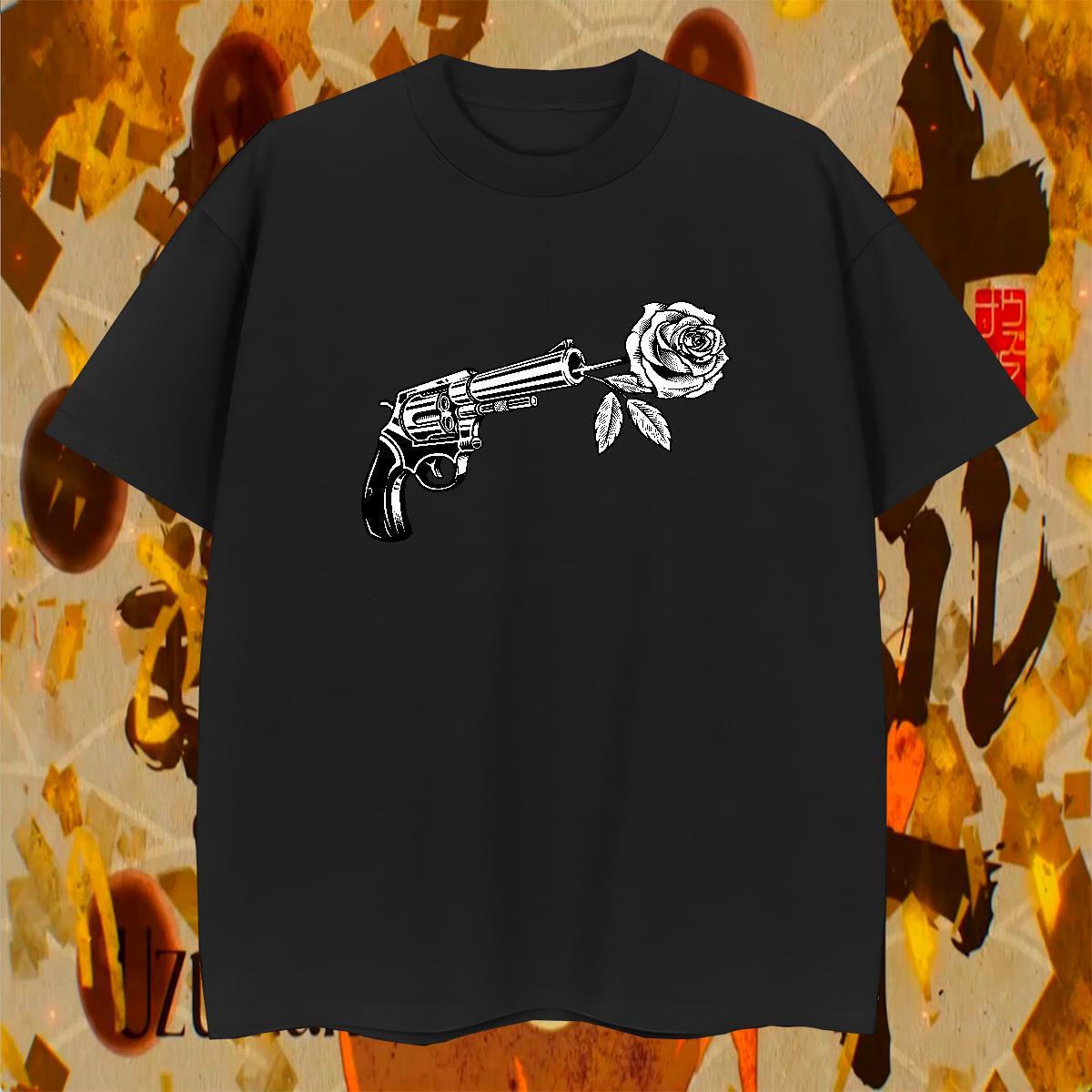 Loose T Shirt For Man pistol O Neck Short Sleeves Daily Outfit Custom Big Size 100% Cotton 230g Men Clothes T-Shirt Fashion New Tees
