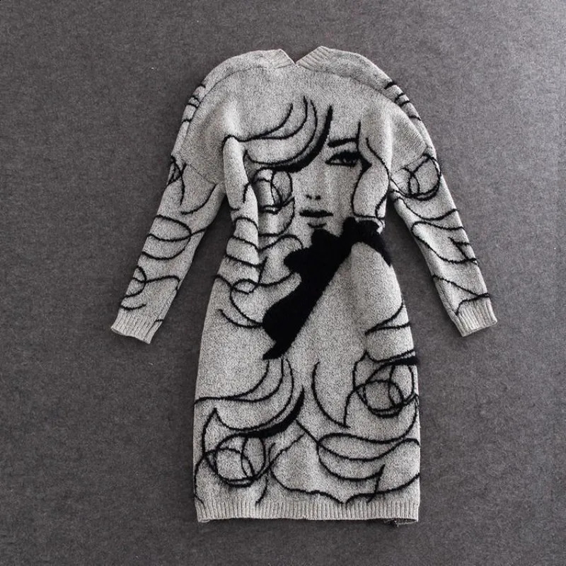 Women Clothing Autumn Winter Fashion Jacquard Long Sleeve Knitted Cardigan Y2K Streetwear Harajuku Chic Slim Tunic Sweater Coat 240812