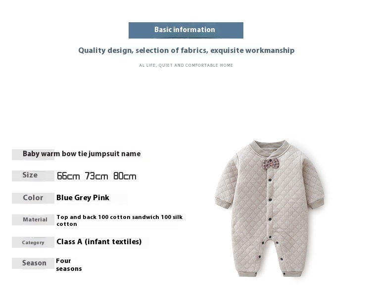 Baby jumpsuit men's and women's baby autumn winter warm clothing newborn checkered open bow tie across the door crawling pajamas