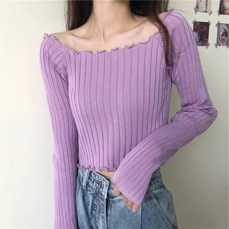 Women Y2K Tops Knitting Black Sweaters Autumn Winter Fashion Lady Long Sleeve Square Neck Slim Pullover Vintage Harajuku Jumpers 240812