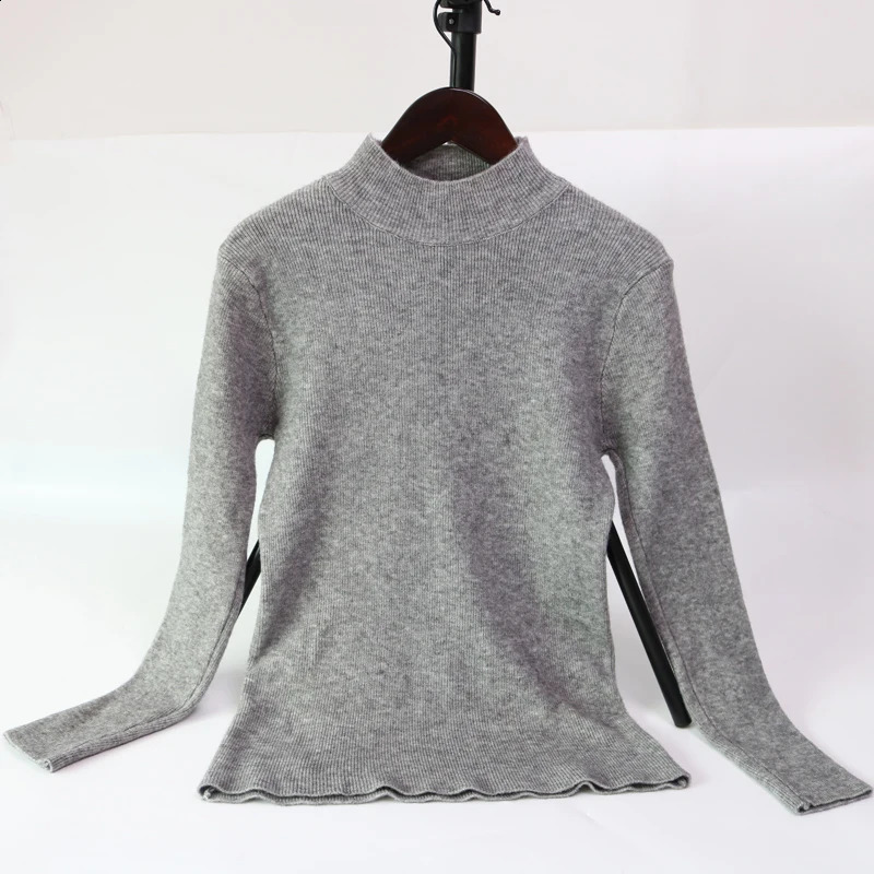 Autumn Winter Basic Knitted Womens Korean Fashion Half Turtle Neck Pulling Warm Sweater Long Sleeve Ultra Thin Top 240812