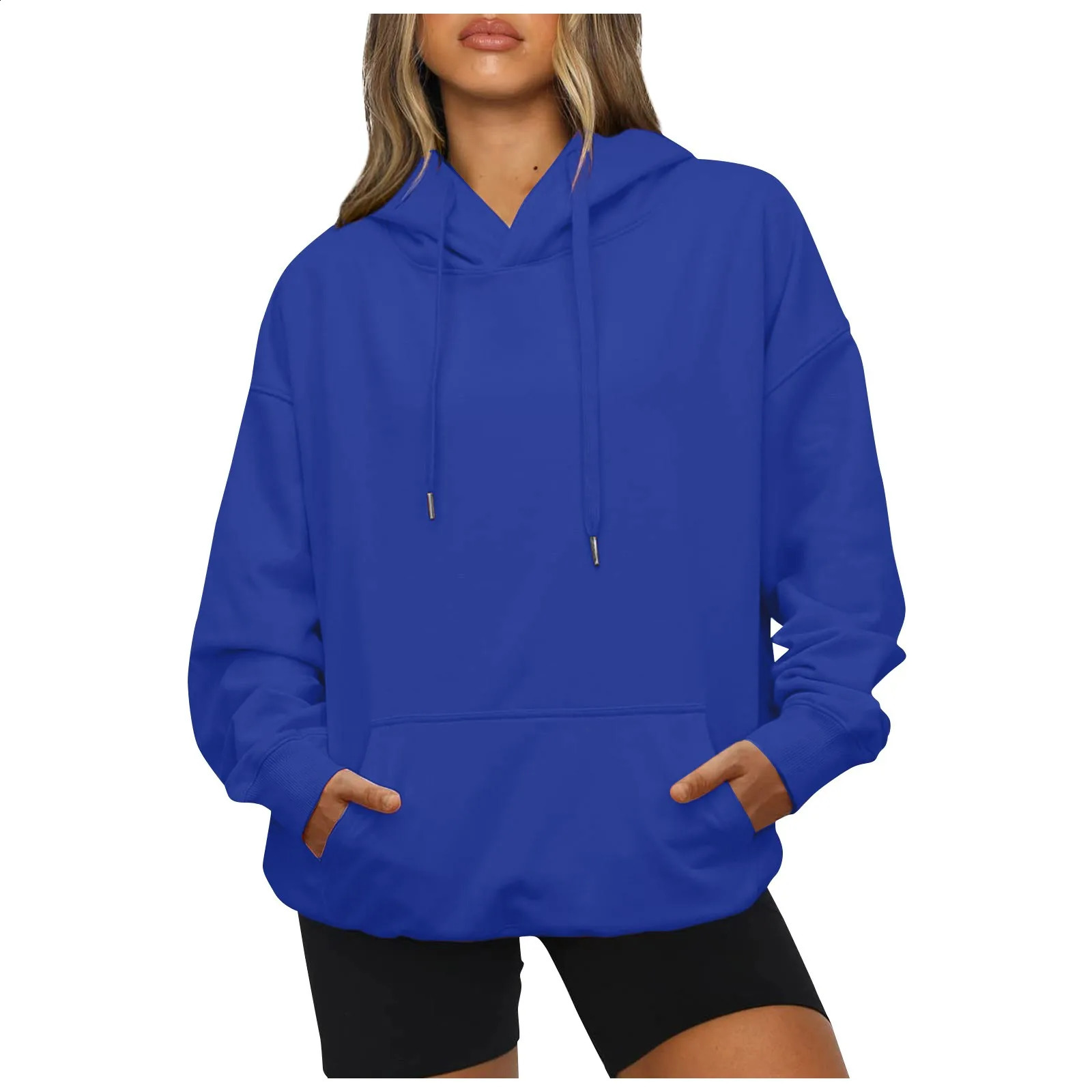 Womens Oversized Long Sleeve Crewneck Sweatshirt Casual Loose-Fitting Drawstring 240813