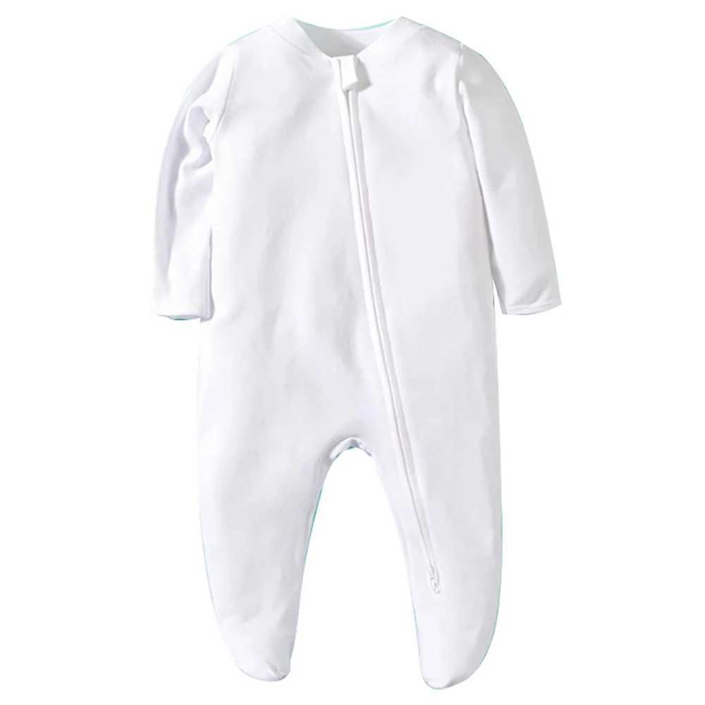 Newborn foot sleepwear zipper girl and boy jumpsuit long sleeved jumpsuit pure cotton white fashionable 0-12 month baby clothing W240812