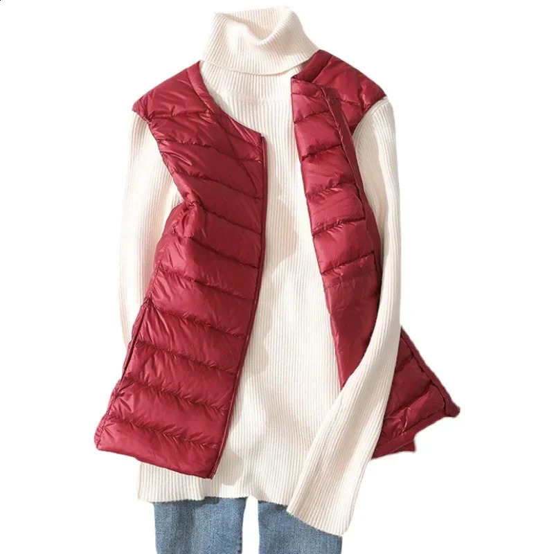 8 Colors Women Sleeveless Zipper Down Jackets Autumn Winter Liner Keep Warm Ultralight Quilted White Duck Down Female Coat 240813
