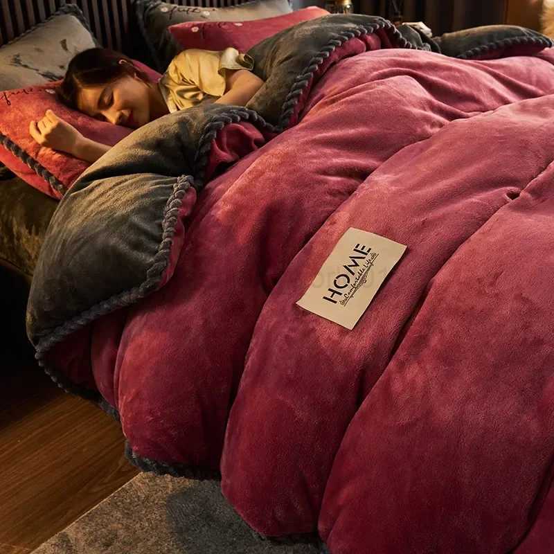 New blue milk velvet soft and warm down duvet cover large double-sided plush winter blanket bedding luxurious down duvet coverX240813