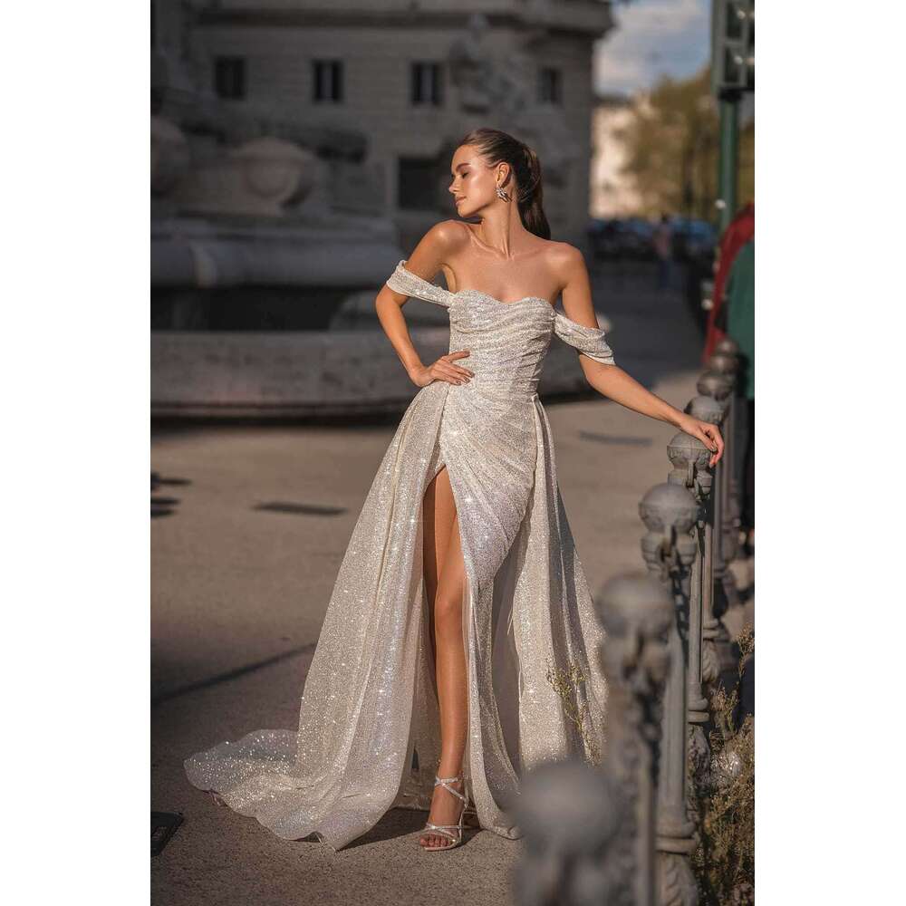 Sheath Vintage Gown Wedding Dresses Pleat Pattern Lace Side Split Bridal Gowns Plus Vestidos De Novia Custom Size Colour S 6660311