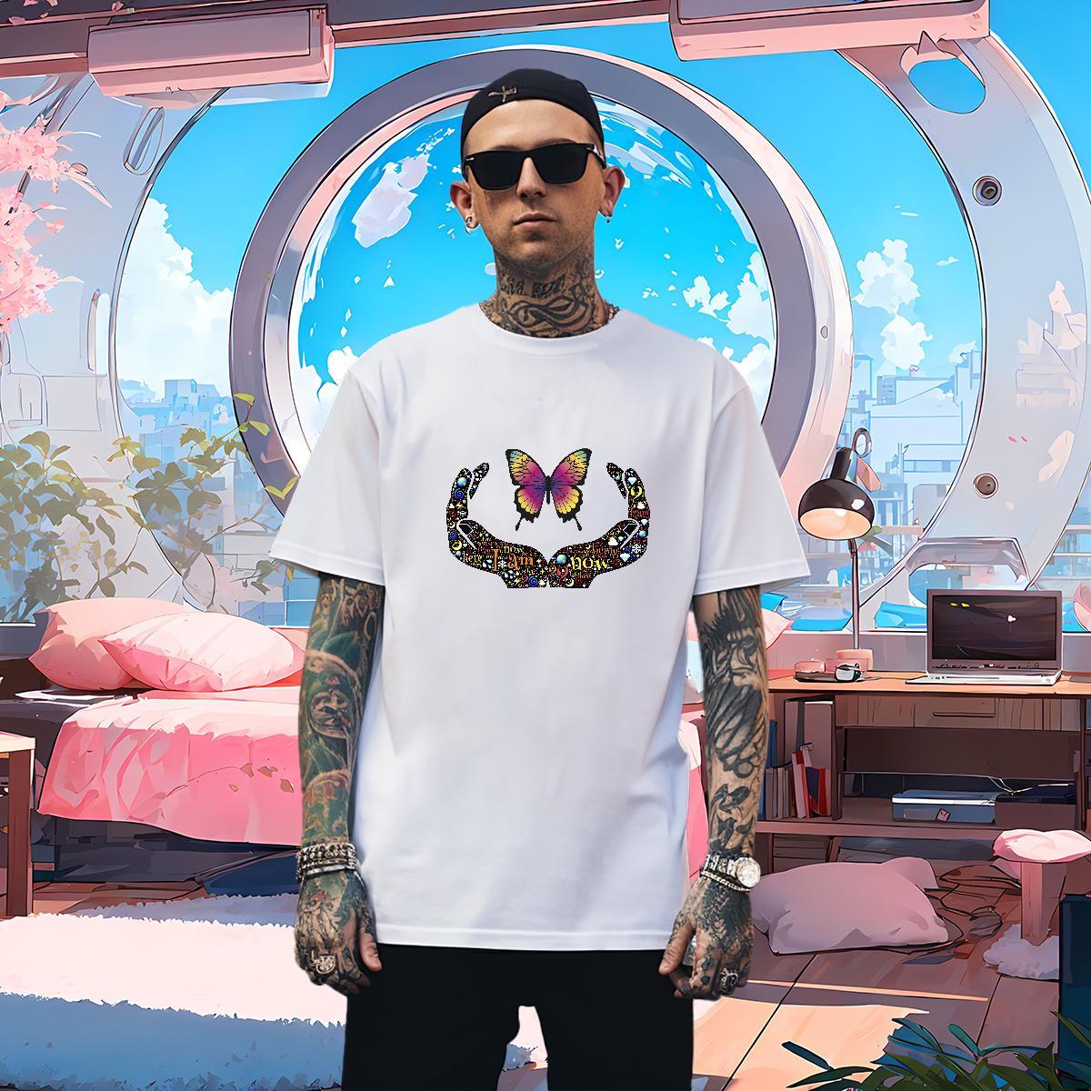 T-Shirts for Men 230g Cotton hands High Street Hip Hop Breathable Short Sleeve Cartoon Print Men Tops Tees Fashion New Comfortable Tops Shirt