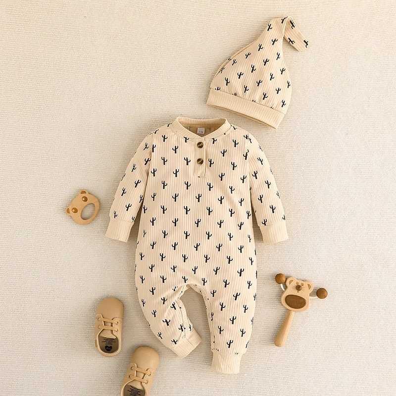 Newborn baby clothing 0-18 months cactus print Onesies suitable for baby boys and girls style long sleeved baby jumpsuit toddler jumpsuit W240812