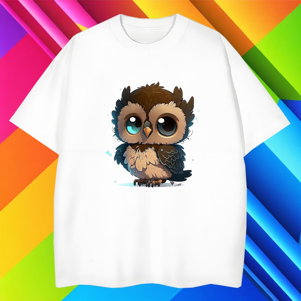 Classic T Shirt For Man Owl O Neck Short Sleeves Outdoor Cartoon Printing L-4XL 100% Cotton 230g Tshirts 2024 DIY Polos
