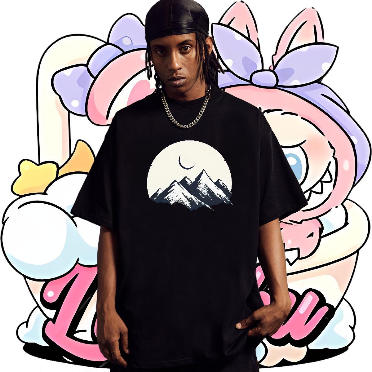 Free Shipping Mens Tshirts Spring Summer 230g 100% Cotton DIY Logo Oversized Short Sleeve O-Neck mountains T-Shirts New Clothings