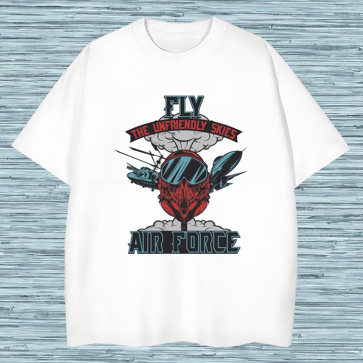 Wholesale plane Mens T Shirts Casual Beach Men Tees 230g 100% Cotton Casual New Crew Neck Skull Tops Tees