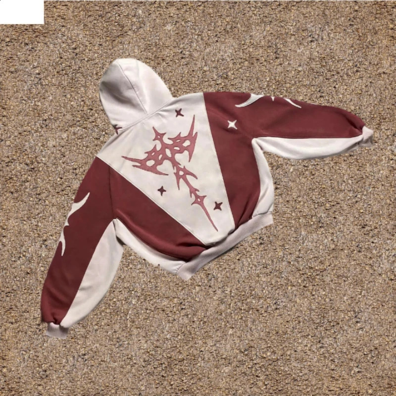 Y2k US Two tone Splicing Hoodie Sportswear Mens and Womens Punk Rock Gothic Zipper Clothing 240813