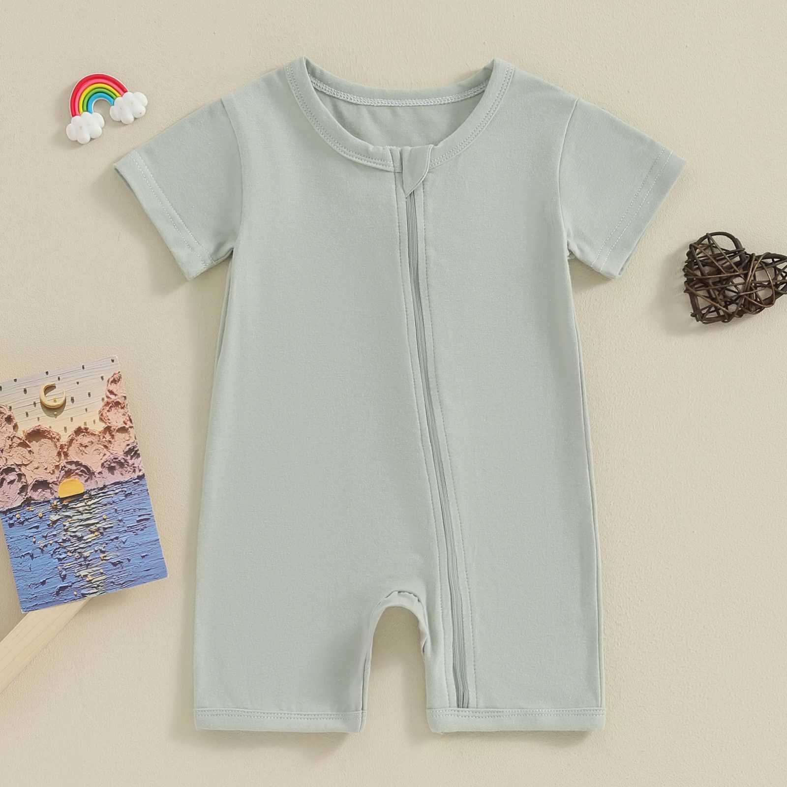 Pudcoco newborn baby girl boy summer jumpsuit casual short sleeved round neck zipper jumpsuit baby clothing 0-24M W240812