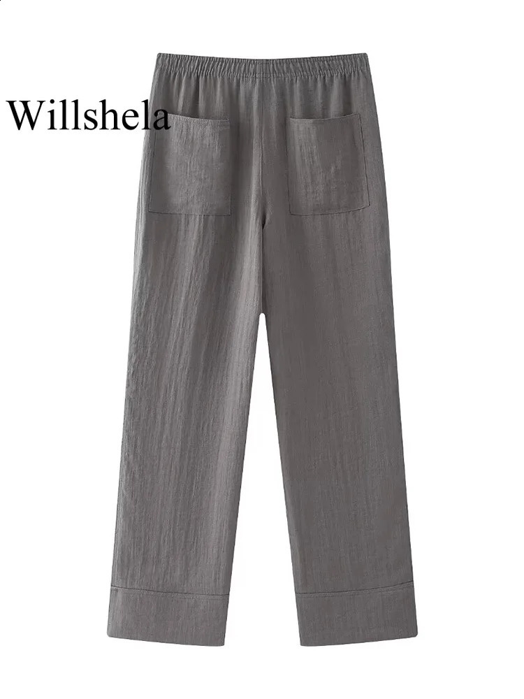 Willshela Women Fashion Two Piece Set Grey Lace Up Loose Coats Vintage High Elastic Waist Trousers Feamle Chic Lady Pants Sets 240813