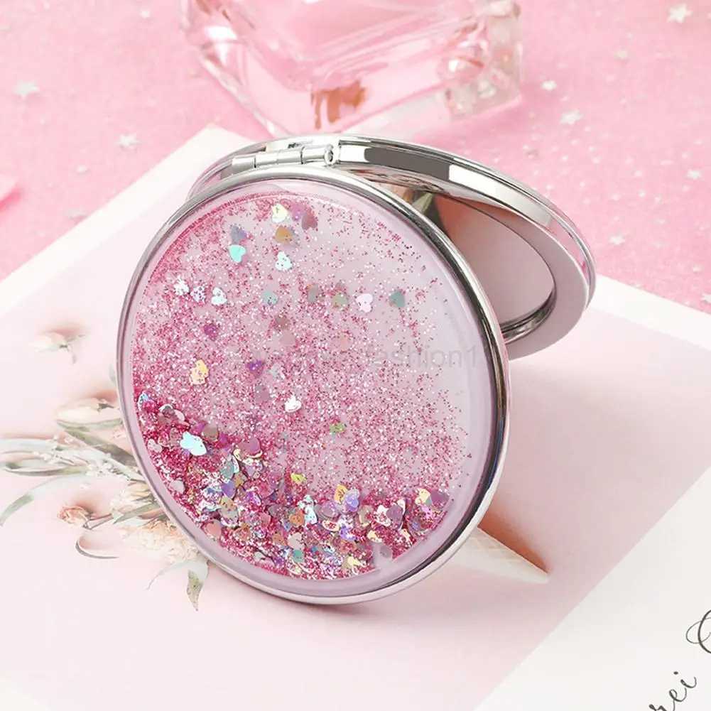 Shiny Quicksand Makeup Mirror Portable Magnifying Hand Pocket Vanity Mirror Standing Makeup Square Foldable Compact Girls C W6K8XJ240813