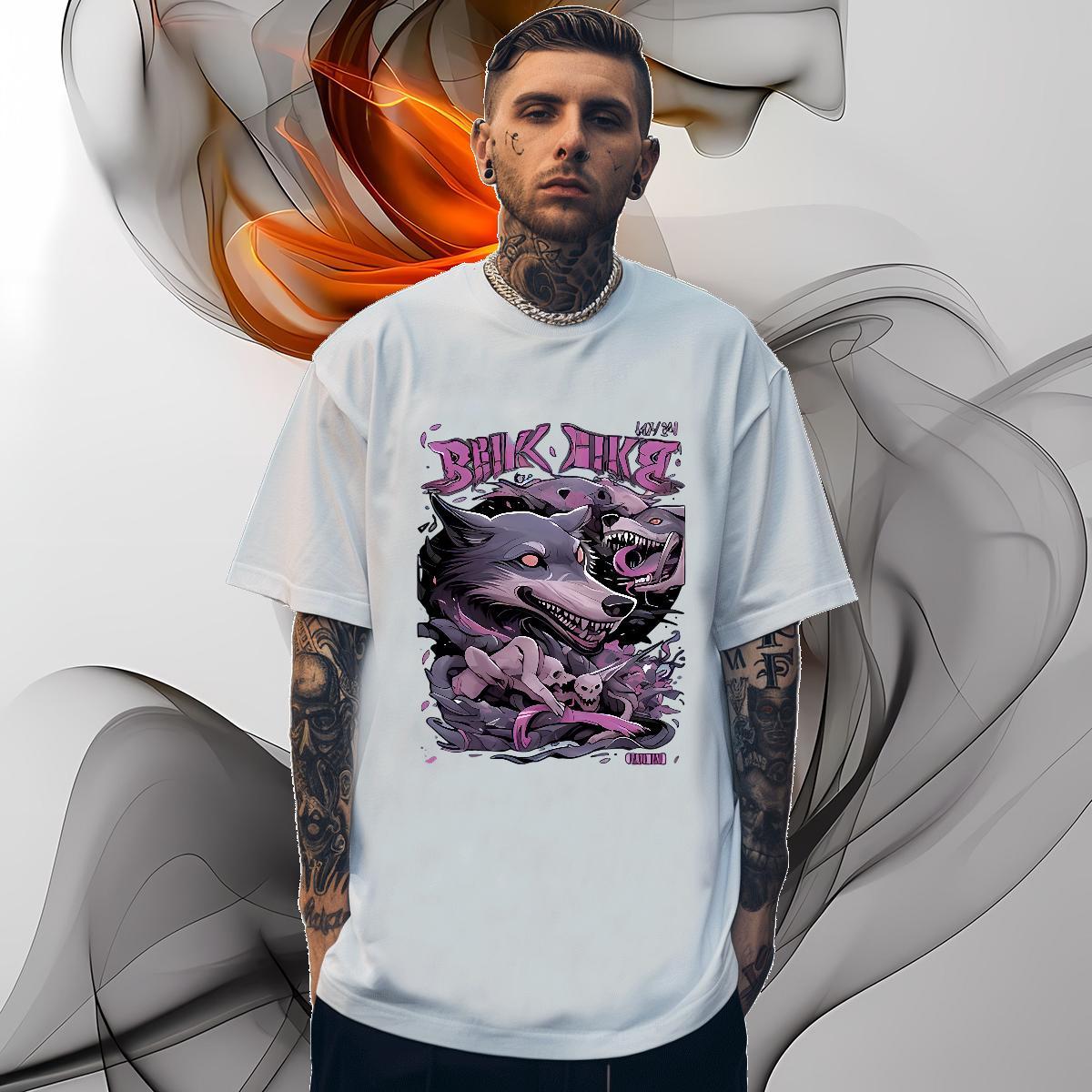 Loose Men T Shirts wolf Pure Cotton Home Outdoor Custom Print Oversized 230g 100% Cotton Men Tops Tees New Designer Tops Shirt