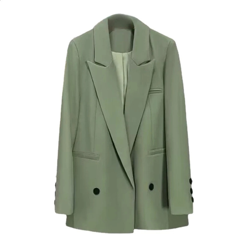 Women Fashion Double Breasted Loose Fitting Blazer Oversized Coat Vintage Long Sleeve Pockets Female Outerwear Chic Veste Femme 240813