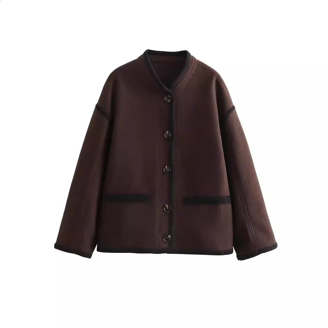 Womens Autumn and Winter Warm Tweed Blend Jacket Thickened Patchwork Jacket Plush Jacket Outerwear 240812