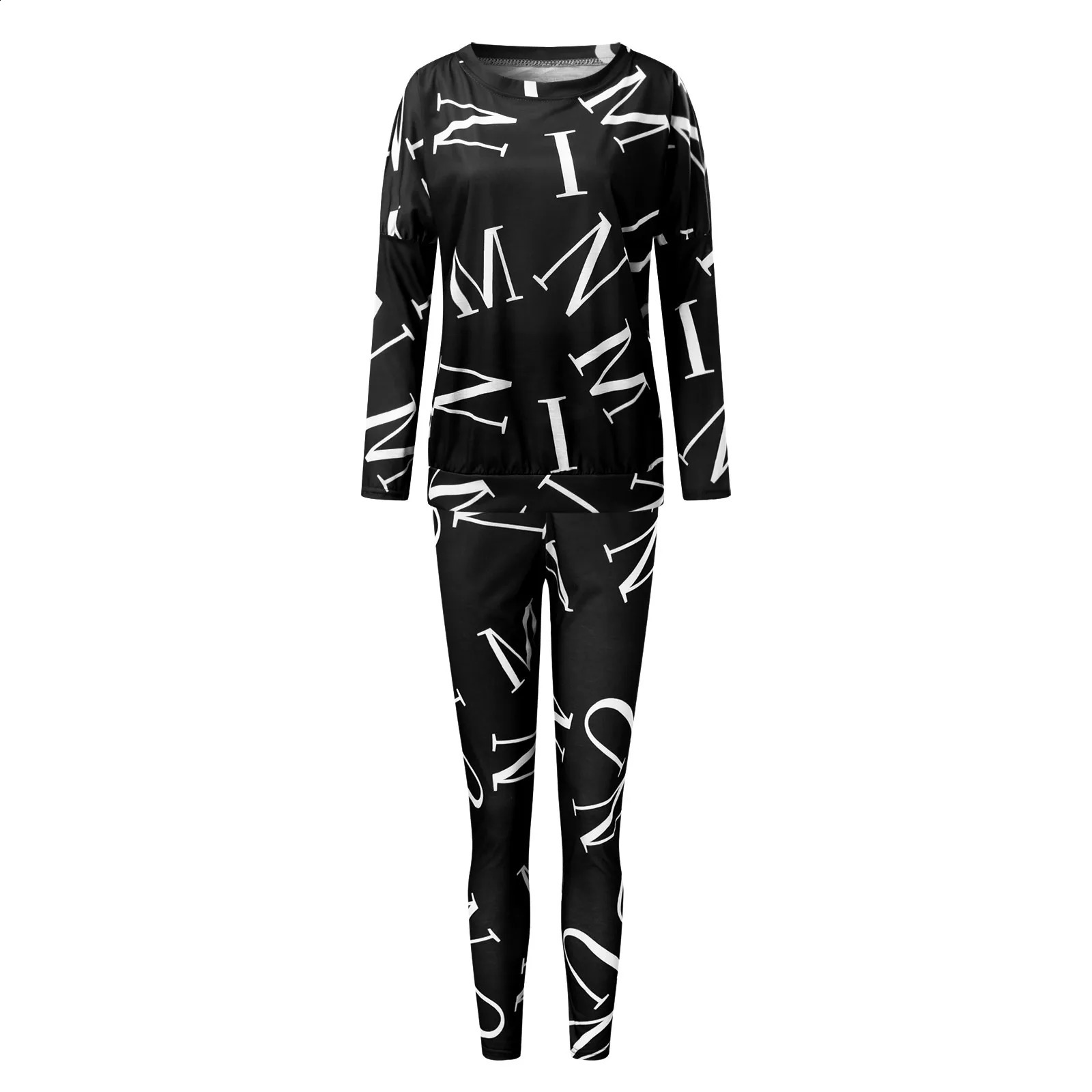 Womens Casual Fashion Letters Printed Bat Sleeve Long Pants Leisure Sports Suit Casual Loose Versatile Two Piece Set Outfit 240813
